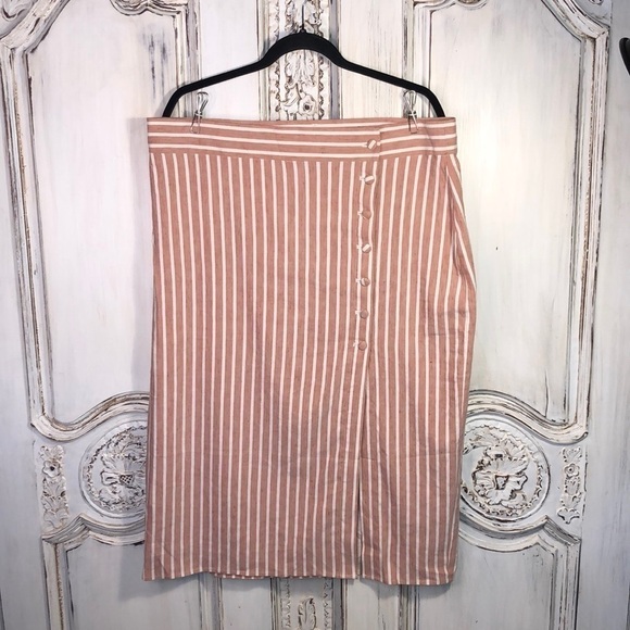 Leith Linen Blend True Wrap Covered Button Down MIDI Skirt Size 1X NWOT - Picture 1 of 10